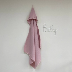 Prosop bebe copii cu gluga din tesatura de vafe, roz pudra